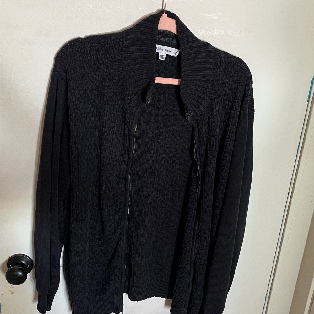 Calvin Klein Men’s Large Black Zip-Up Knit Cardigan